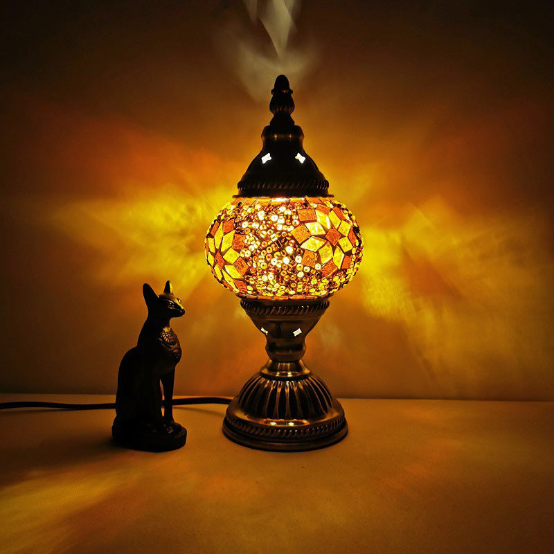 Traditionell Tiffany Oval Glass Iron 1-Ljus Bordslampa för Vardagsrummet | Veska A