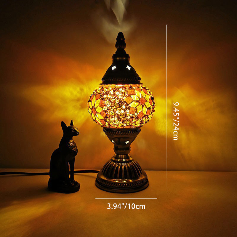 Traditionell Tiffany Oval Glass Iron 1-Ljus Bordslampa för Vardagsrummet | Veska
