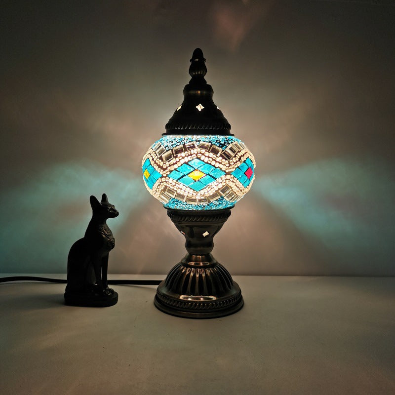 Traditionell Tiffany Oval Glass Iron 1-Ljus Bordslampa för Vardagsrummet | Veska D