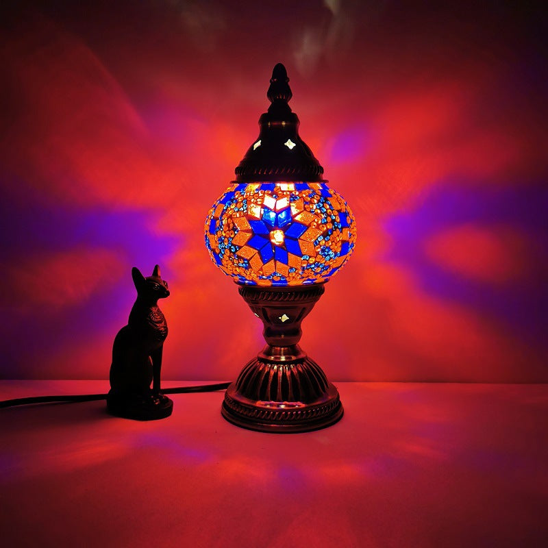 Traditionell Tiffany Oval Glass Iron 1-Ljus Bordslampa för Vardagsrummet | Veska E