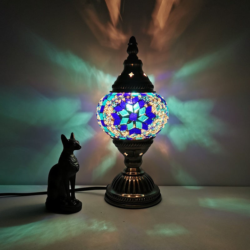 Traditionell Tiffany Oval Glass Iron 1-Ljus Bordslampa för Vardagsrummet | Veska F