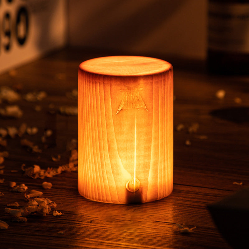 Trådlös LED-bordslampa med uppladdningsbart batteri och touchkontroll – Varm trädesign för en mysig atmosfär | Veska Cylindrisk 2.3''x3.1''
