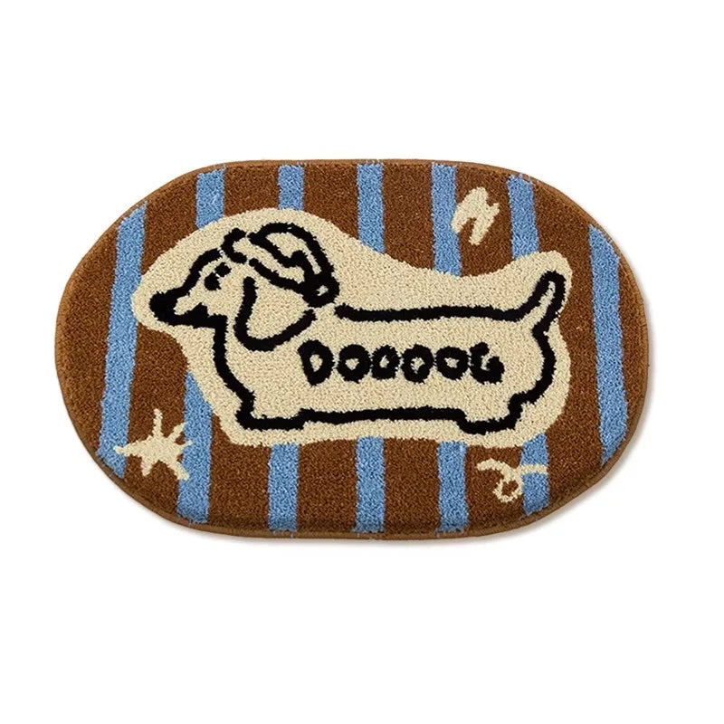 Tufted Dachshund Badrumsmatta | Veska Blå Rand 40x60cm