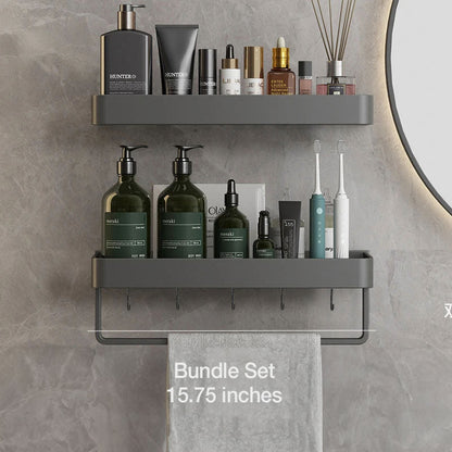 UrbanShelf Moderna flytande badrumshyllor med självhäftande installation och handdukhållare | Veska Bundle Set - 40 cm