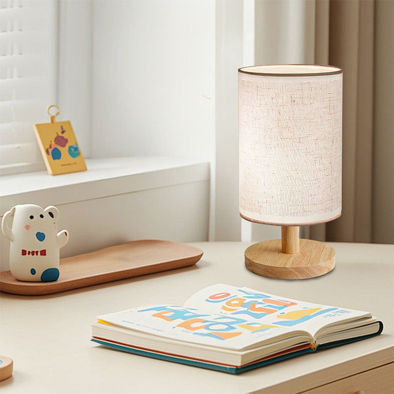 USB Solid Wood Fabric Table Lamp | Veska