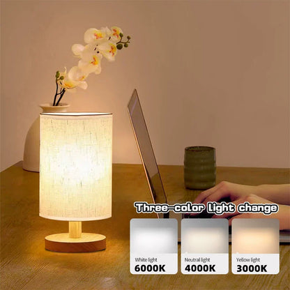 USB Solid Wood Fabric Table Lamp | Veska Tri-Färg
