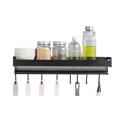 Väggmonterad kryddhylla av aluminium, rostfri, svart, lätt att rengöra | Veska Large med krokar – 50 cm (L) x 13.5 cm (B)