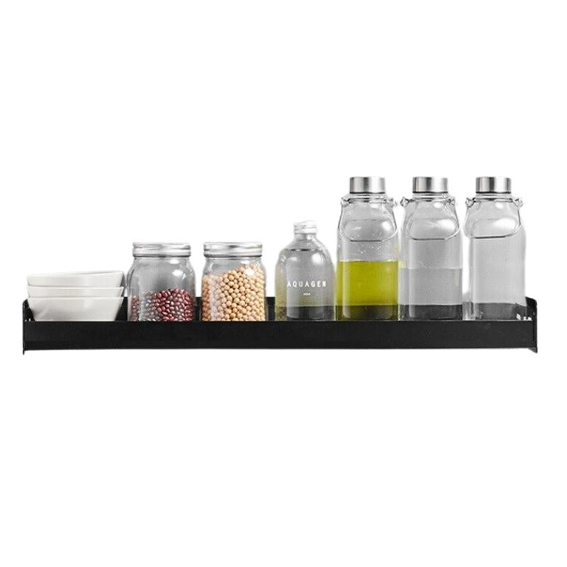 Väggmonterad kryddhylla av aluminium, rostfri, svart, lätt att rengöra | Veska Stor – 50 cm (L) x 13.5 cm (B)