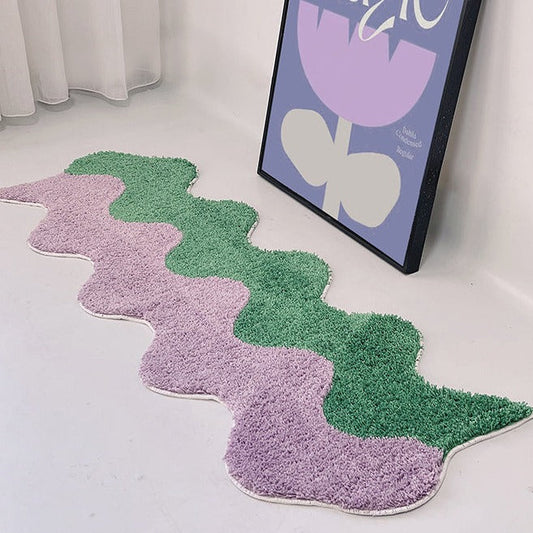 Vågig 2-färgad Smal Matta | Veska 45x120CM Lila + Grön