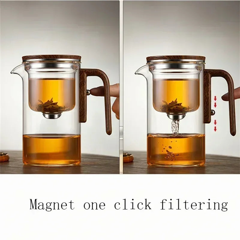 Vattenseparation inre kruka tekanna - glasfiltrering, en-knapps magnetbrytare, trähandtag, 520ml | Veska
