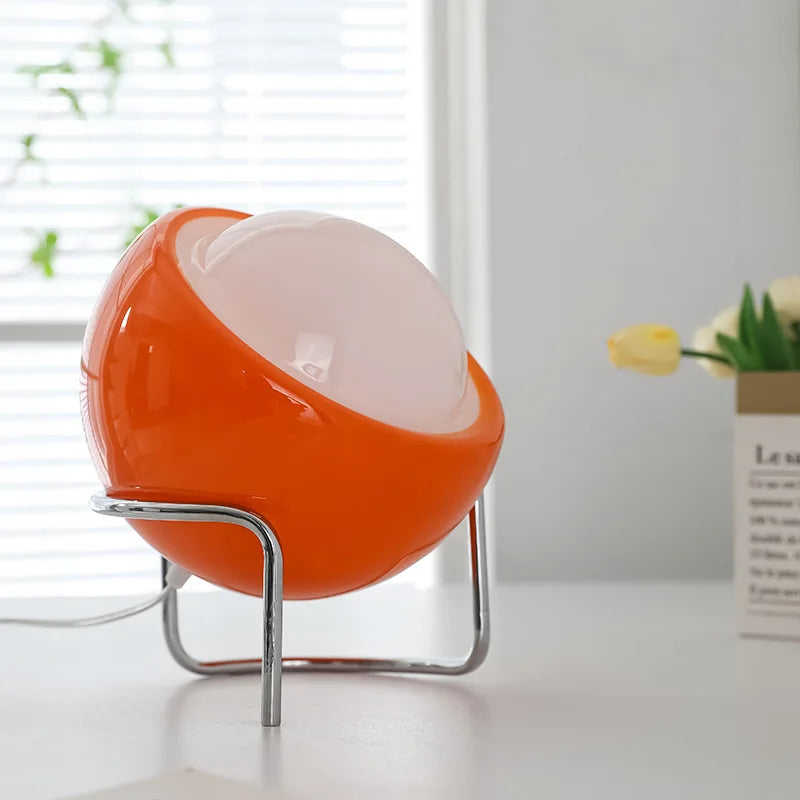 Veska | Aurivio Bordslampa | Glas & Rostfritt Stål | Retro-Nordisk Design | LED Nattlampa Beige/Orange | Ø21×H25 cm