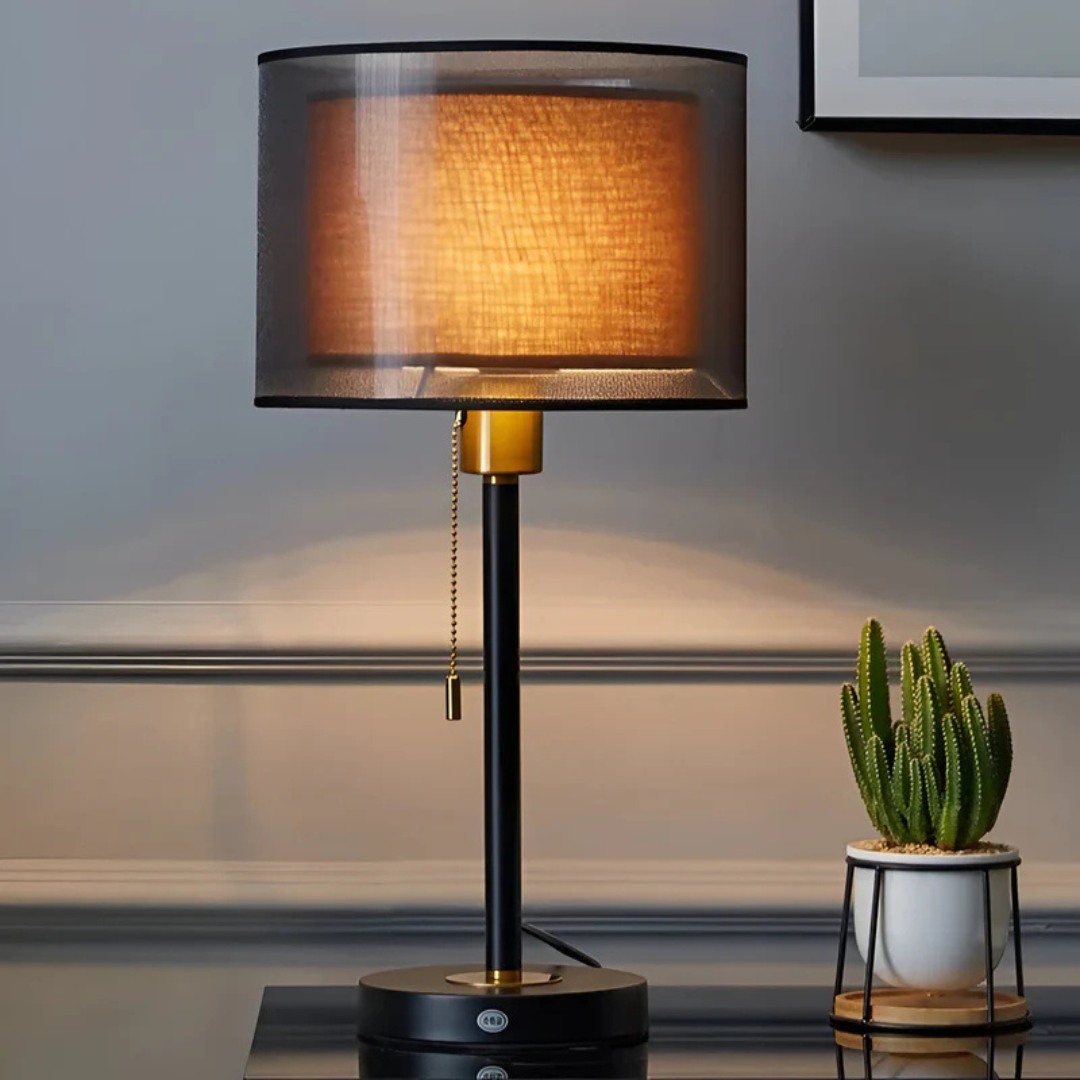 Veska | Bordslampa med dubbel tygskärm Svart Mörk
