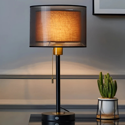 Veska | Bordslampa med dubbel tygskärm Svart Mörk