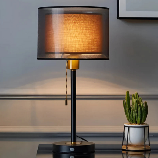 Veska | Bordslampa med dubbel tygskärm Svart Mörk