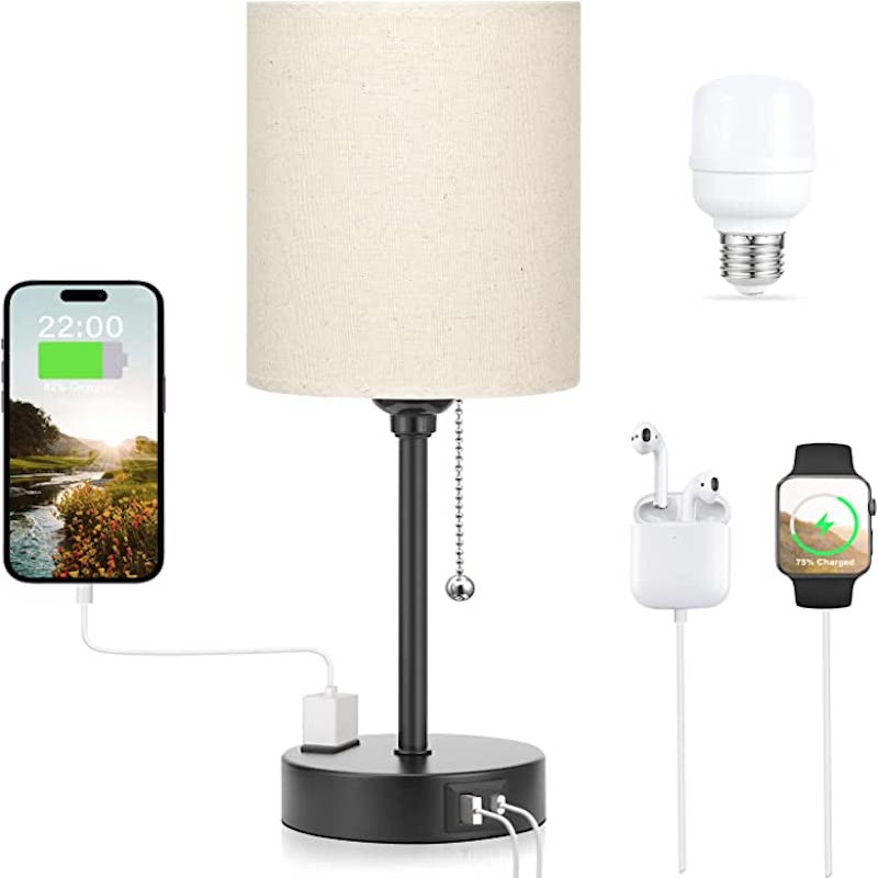 Veska | Elegant Bordslampa med Smart Laddningsalternativ och Tre Färger Beige