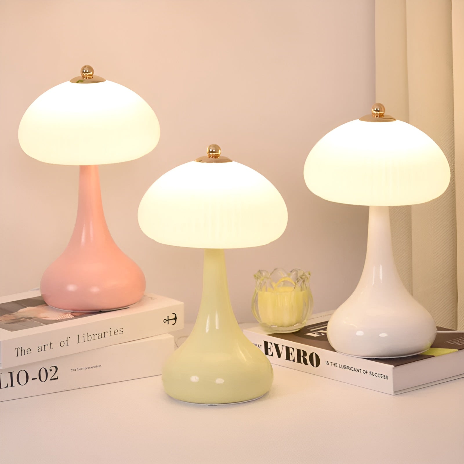 Veska | Eleganza Luxe Bordslampa – Tidslös Svampform med LED-dimningsfunktion i Mjuka Färger