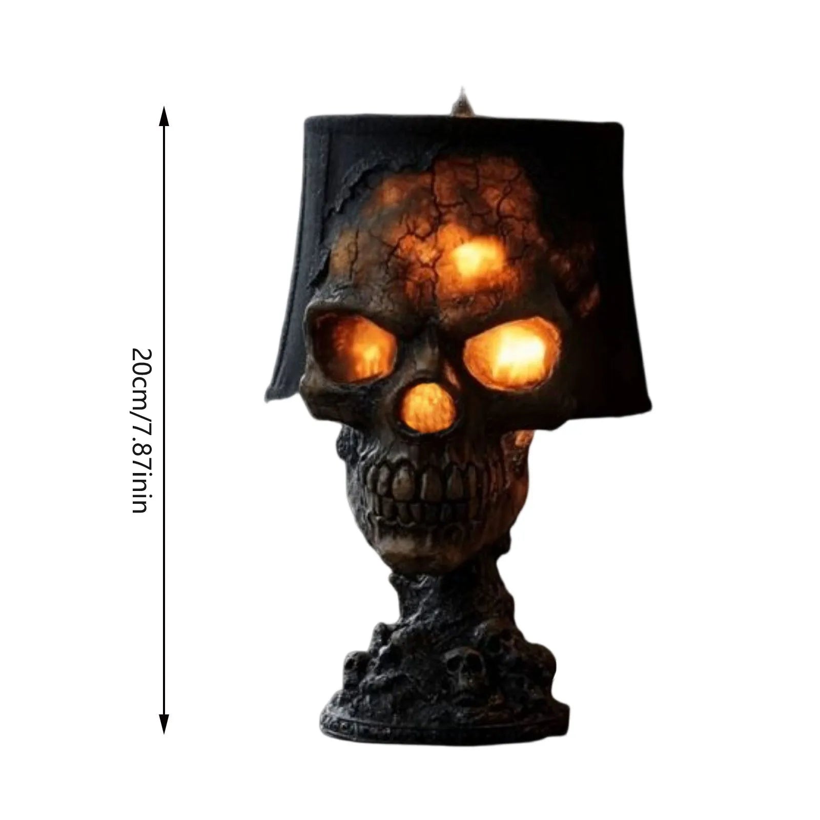 Veska | Gotisk Bordslampa SkullFire | Halloween Skalle Dekor | LED Ambient Ljus | 20 x 11 x 11 cm
