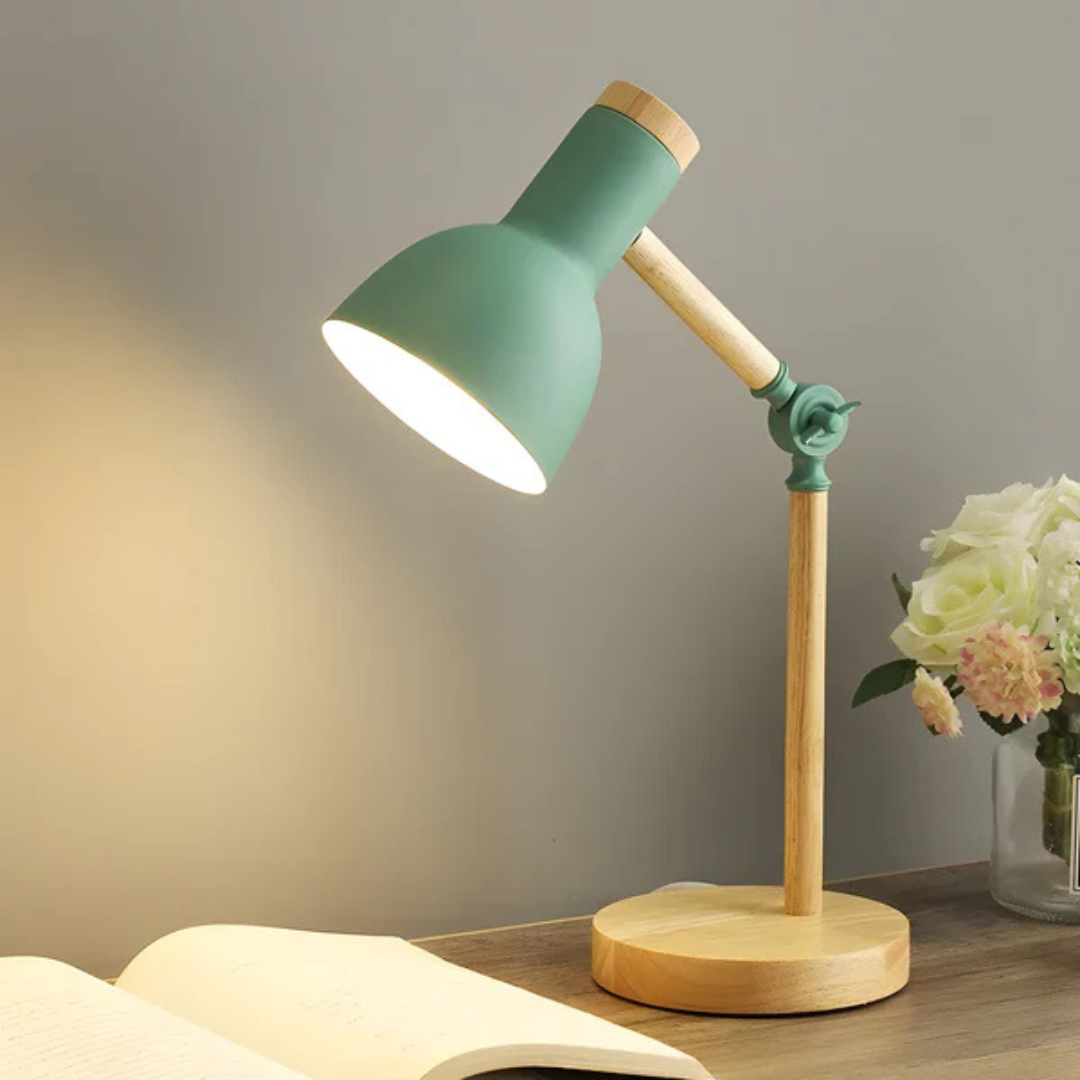 Veska | Justerbar Macaron LED Bordslampa Gjord av Trä Mintgrön