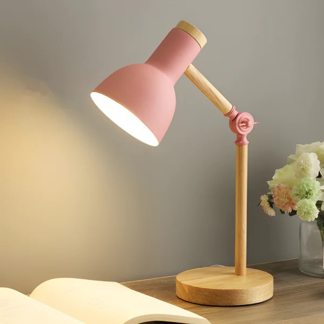 Veska | Justerbar Macaron LED Bordslampa Gjord av Trä Rosa