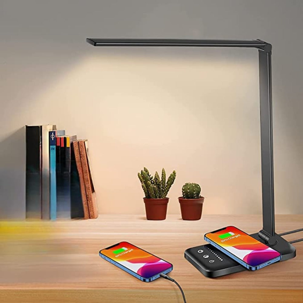 Veska | LED Skrivbordslampa - Bordslampa med USB-laddningsport, 5 ljusinställningar och ljusstyrkenivåer Mörk svart