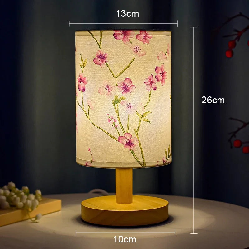 Veska | LiánHua LED Bordslykta Plommonblomma | Dimbara | Tygskugga i Kinesisk stil | Varm vit ljus | EU Kontakt A