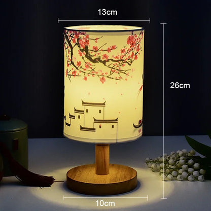 Veska | LiánHua LED Bordslykta Plommonblomma | Dimbara | Tygskugga i Kinesisk stil | Varm vit ljus | EU Kontakt B