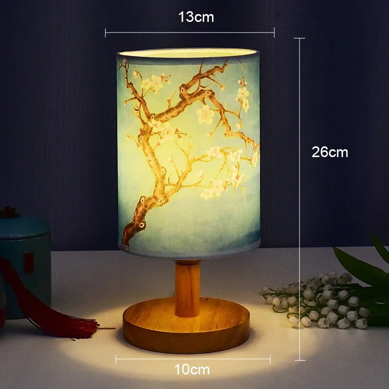 Veska | LiánHua LED Bordslykta Plommonblomma | Dimbara | Tygskugga i Kinesisk stil | Varm vit ljus | EU Kontakt C