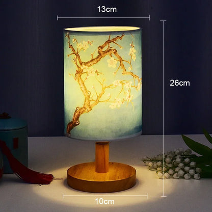 Veska | LiánHua LED Bordslykta Plommonblomma | Dimbara | Tygskugga i Kinesisk stil | Varm vit ljus | EU Kontakt C