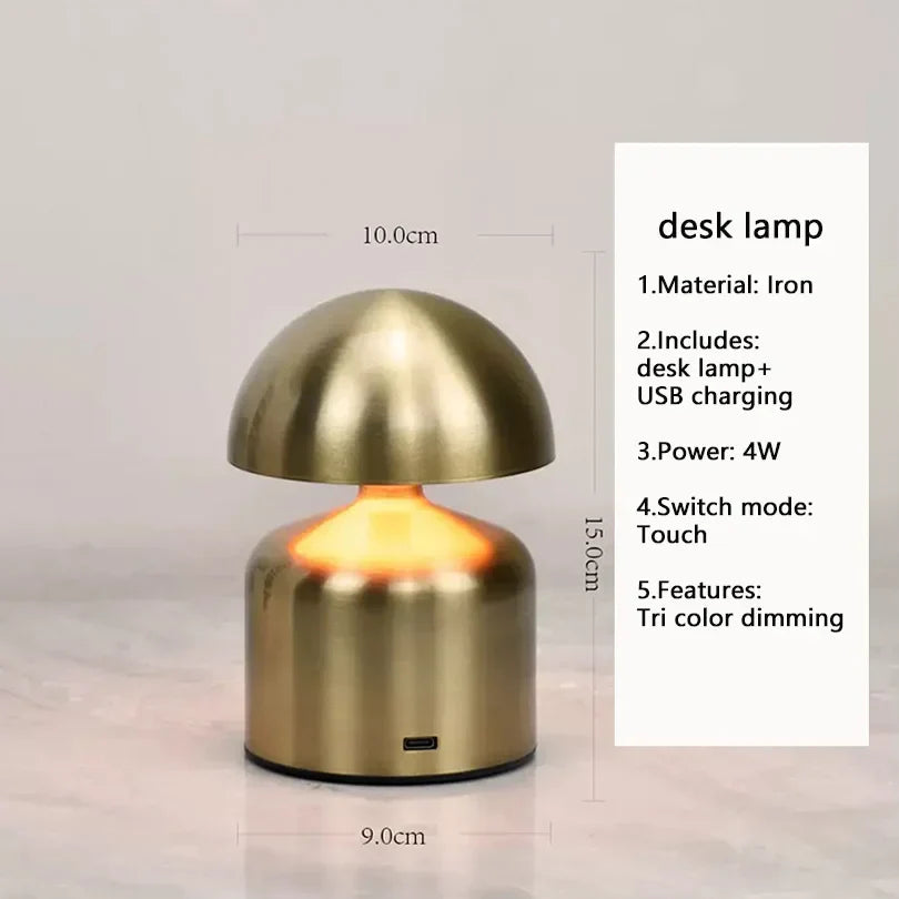 Veska | LumoVerde LED bordslampa | Uppladdningsbar | 3 färgtemperaturer & touch-dimmer | 4W | 5V Guld