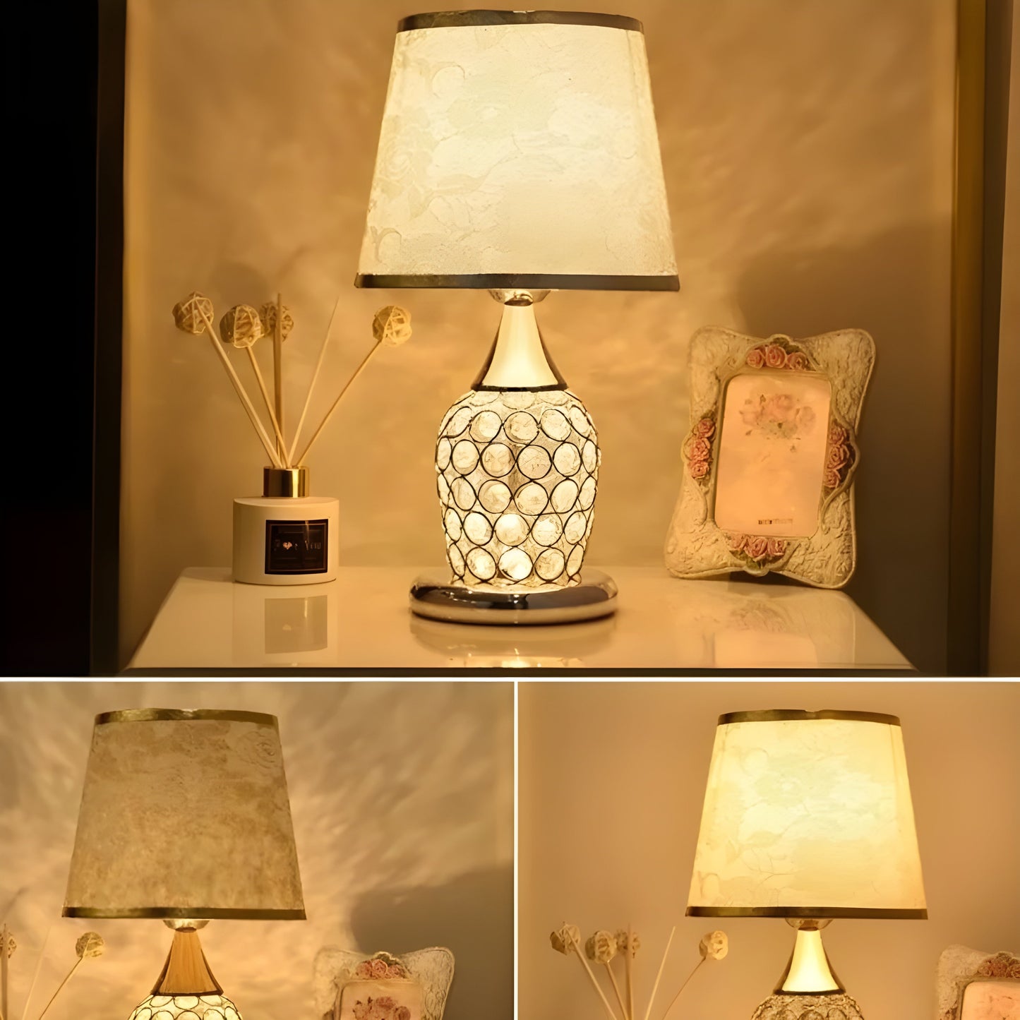 Veska | Lustrelia Crystal Optic Table Lamp | LED-belysning & Touch-funktion | Elegant Ljusspel | 220V | Plast