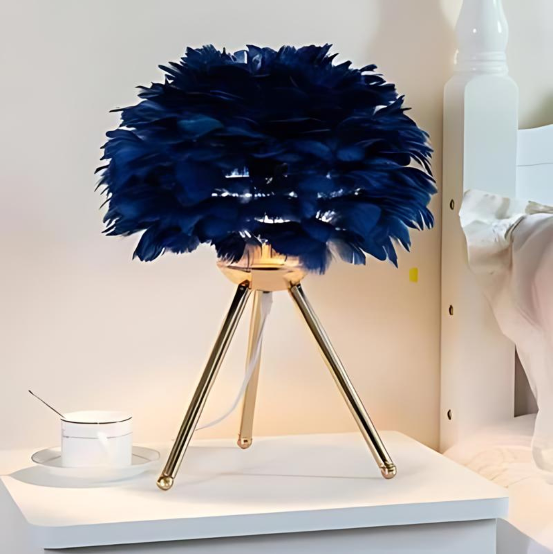 Veska | Lyxig bordslampa med mjuka fjädrar Mörkblå