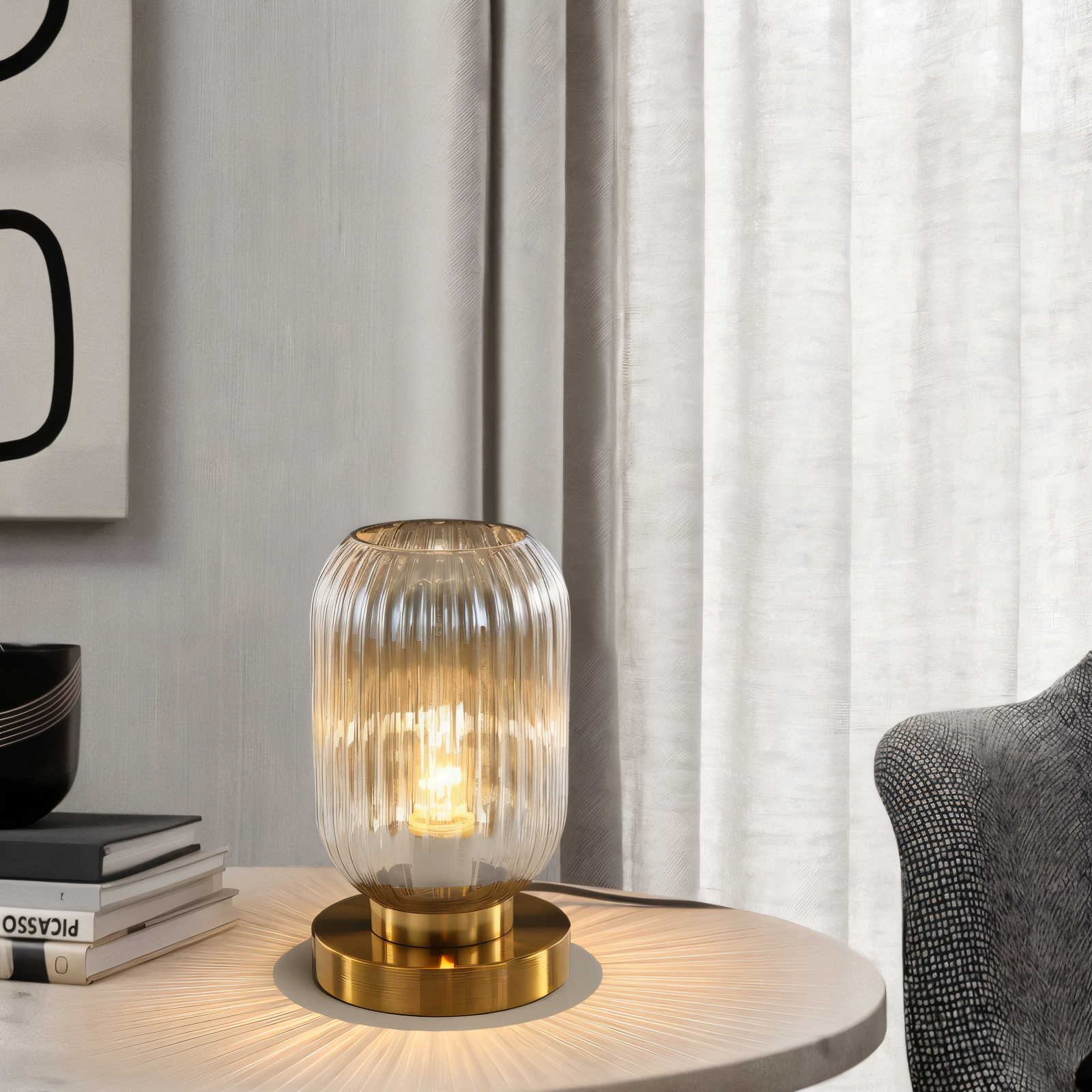 Veska | Nordic Table Lamp with Ribbed Glass