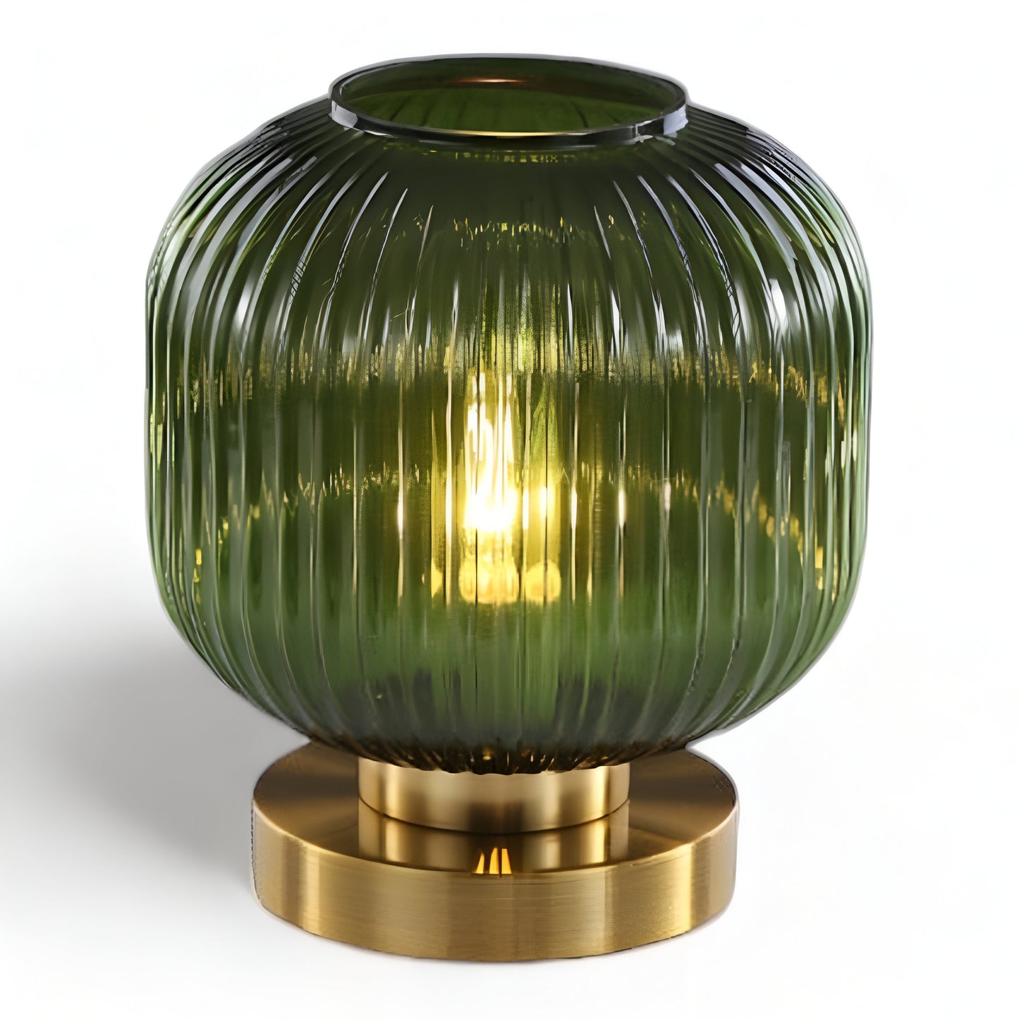 Veska | Nordic Table Lamp with Ribbed Glass Stor Grön