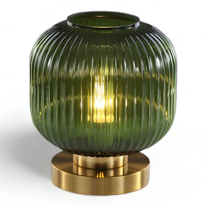Veska | Nordic Table Lamp with Ribbed Glass Stor Grön