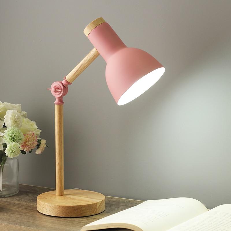 Veska | Nordivio Skandinavisk Bordslampa | Justerbar & Fällbar | Trä & Metall | Höjd 45 cm Rosa