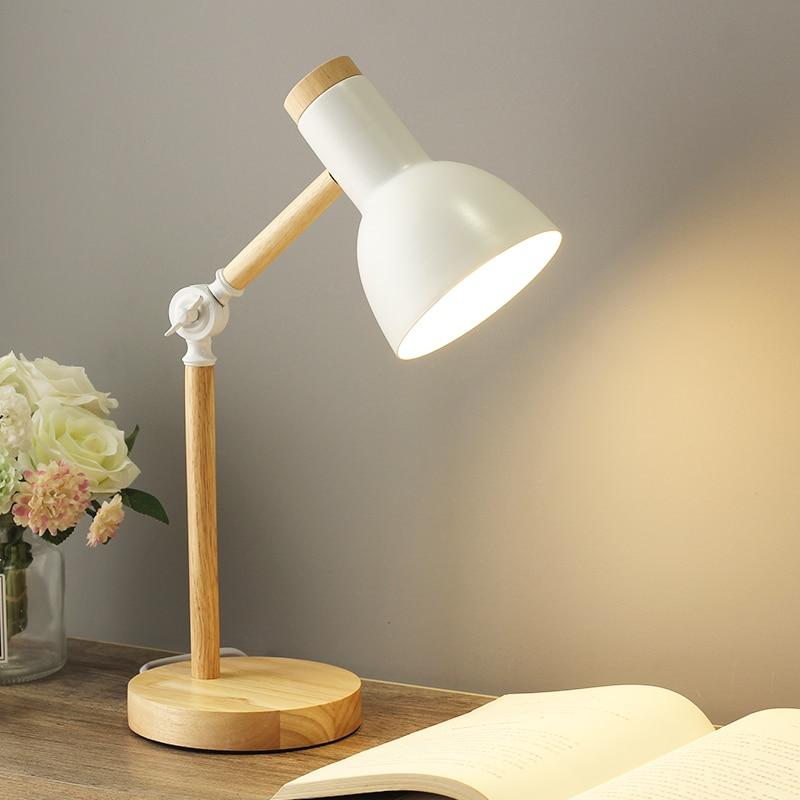 Veska | Nordivio Skandinavisk Bordslampa | Justerbar & Fällbar | Trä & Metall | Höjd 45 cm Vit