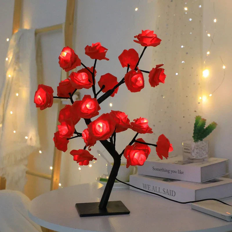 Veska | Romantisk Ros Bordslampa - Varm Ljus & Elegans Röd ros