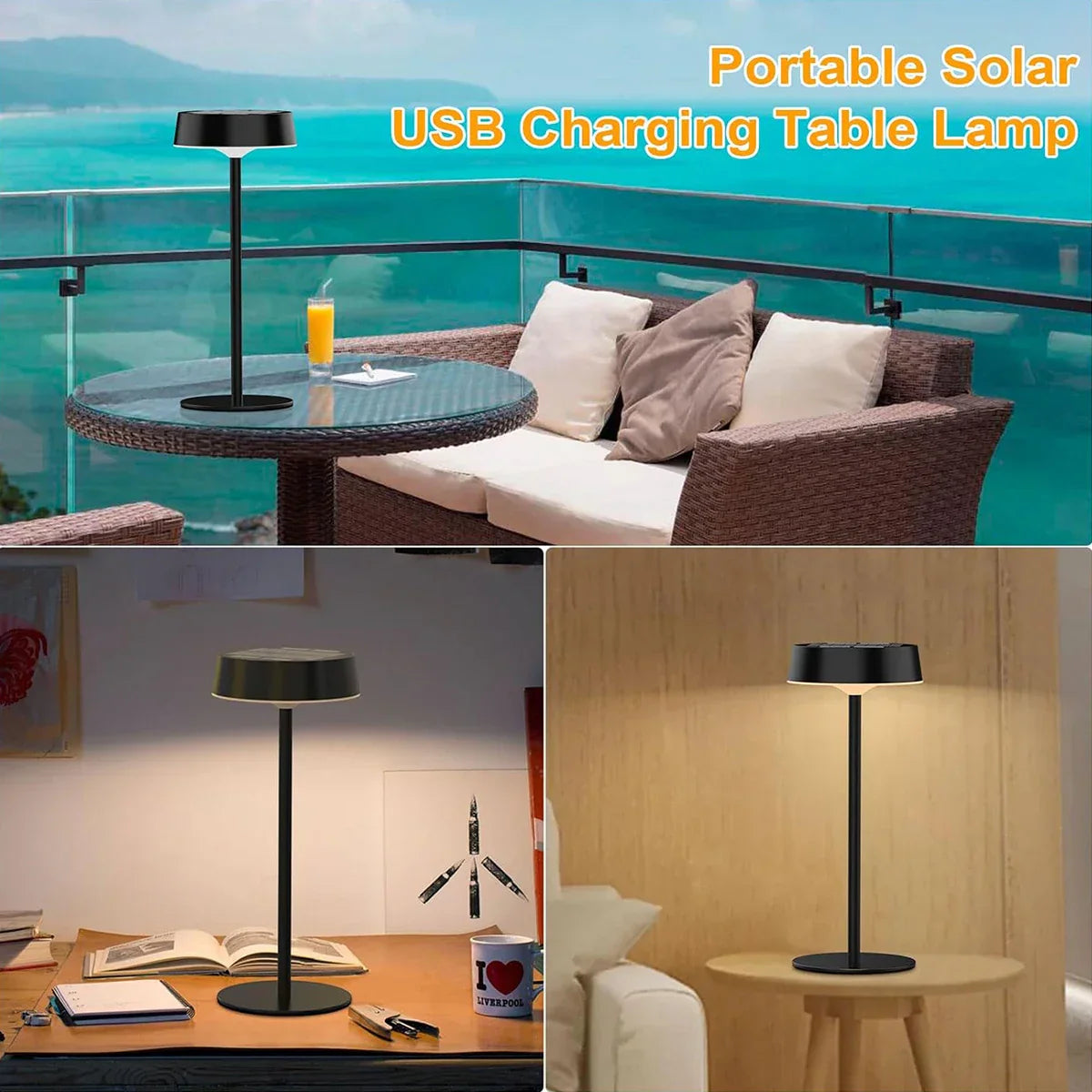 Veska | Solvella Solar Table Lamp LED | Dimbar & Sladdlös | 3 Ljusfärger | IP65 Vattentålig för Inomhus & Utomhus