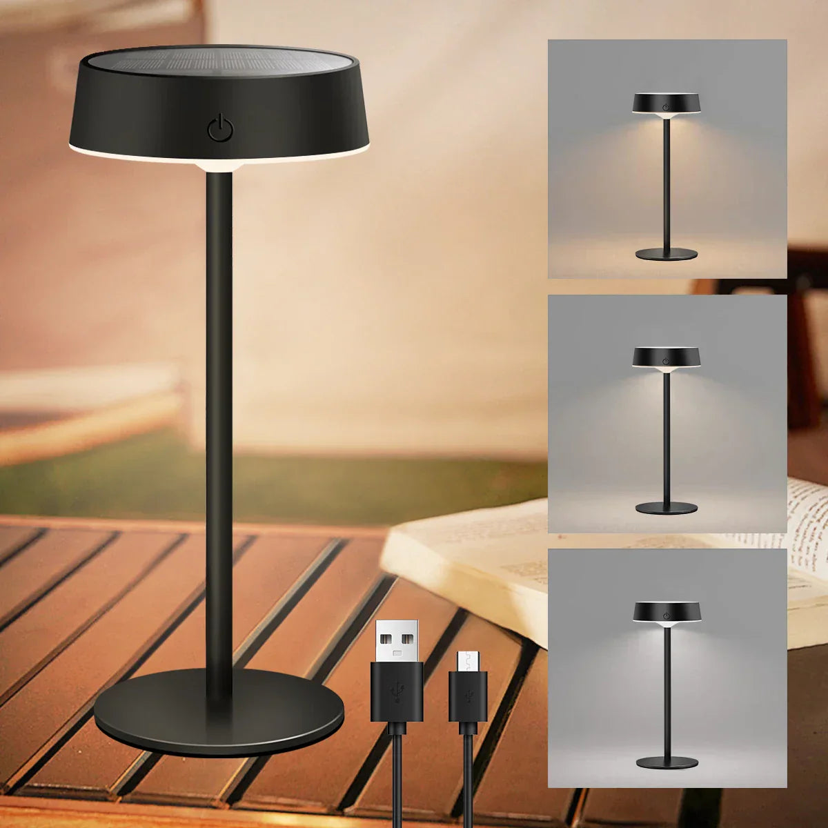 Veska | Solvella Solar Table Lamp LED | Dimbar & Sladdlös | 3 Ljusfärger | IP65 Vattentålig för Inomhus & Utomhus