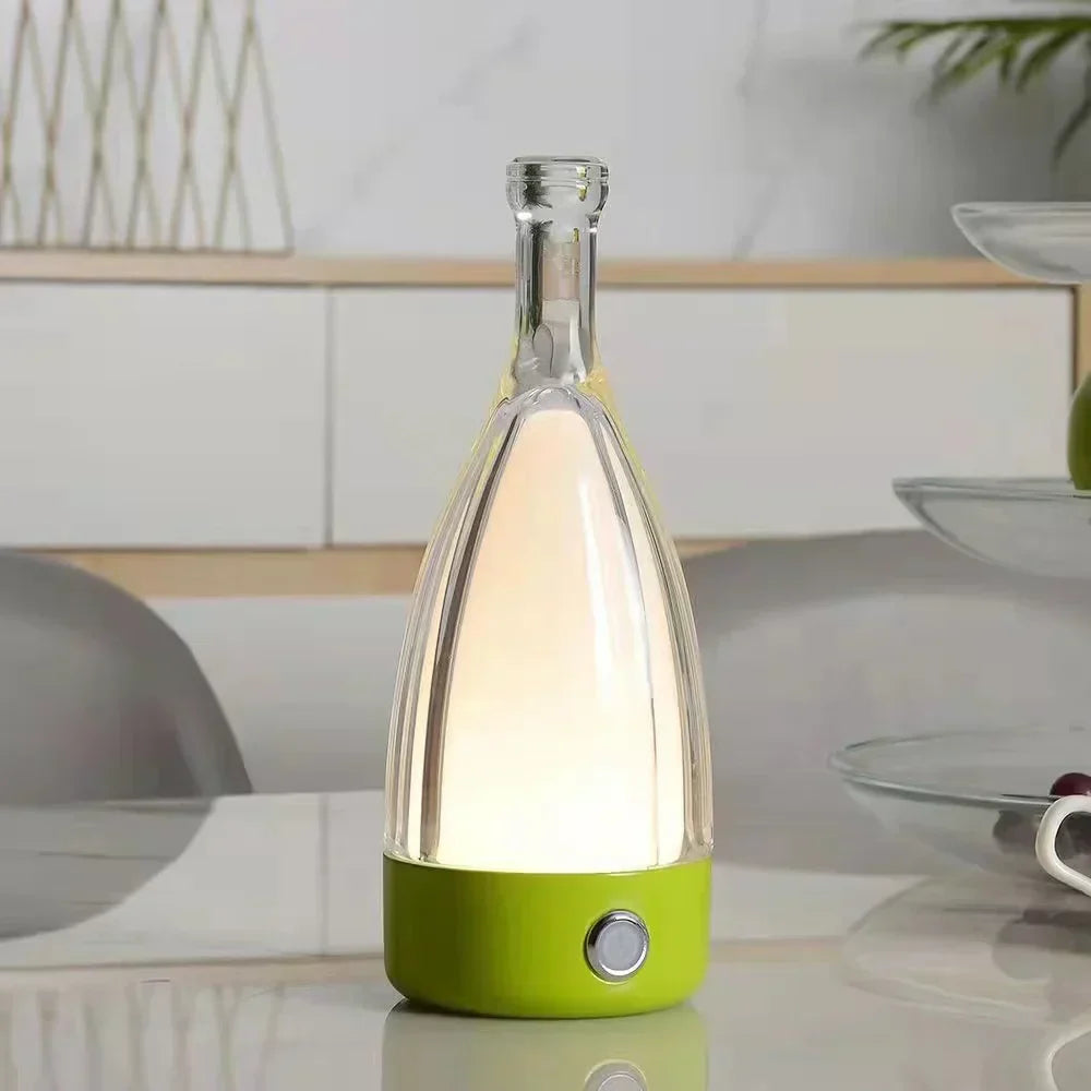 Veska | Stilig vinflaskbordslampa - Uppladdningsbar med dimbar belysning