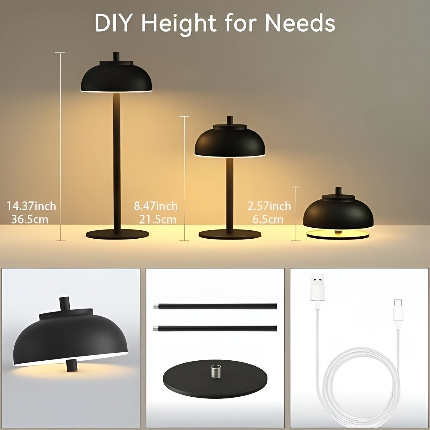Veska | Stylish uppladdningsbar bordslampa med dimbar LED - Tre ljuslägen och USB