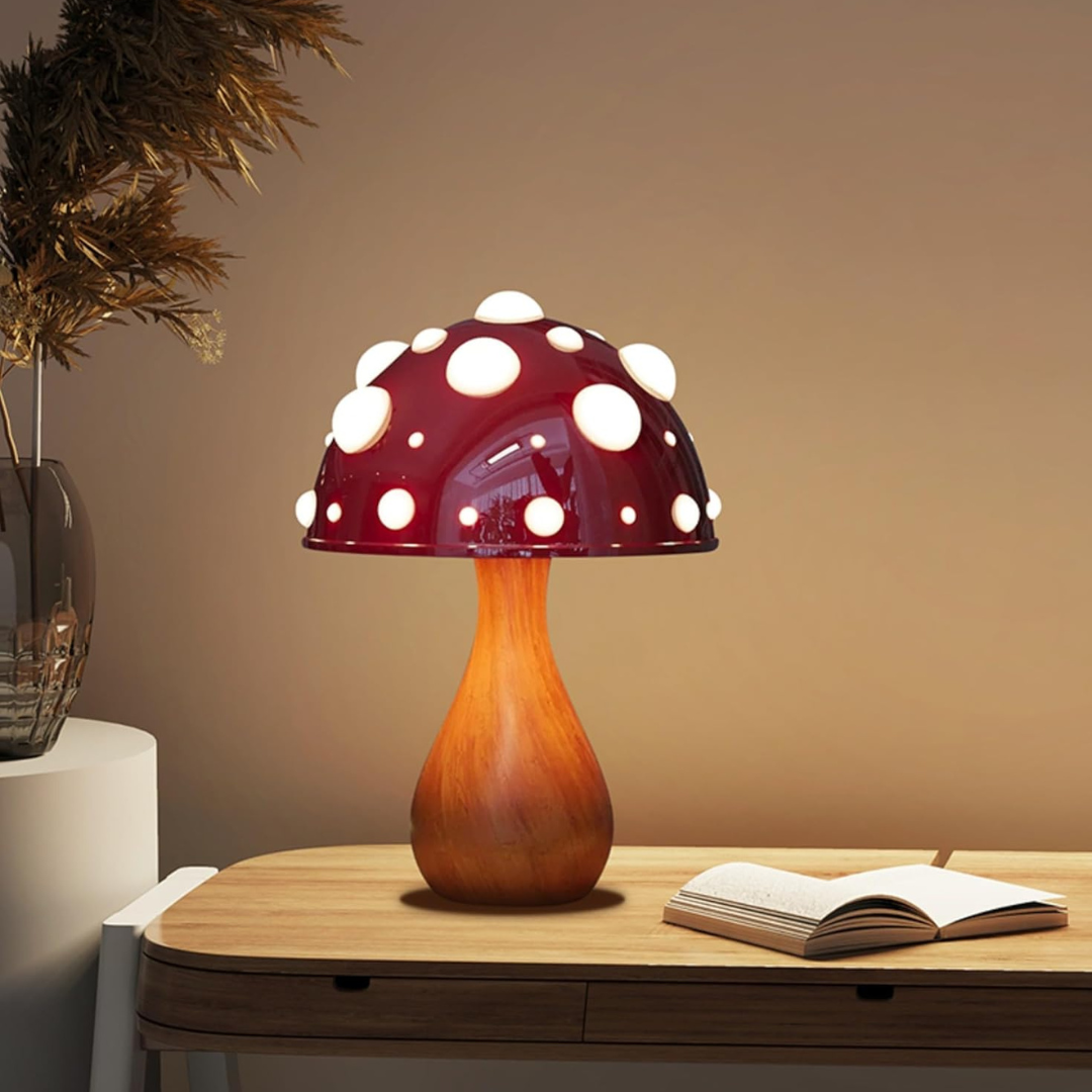 Veska | Svamp LED Bordslampa Trä färg