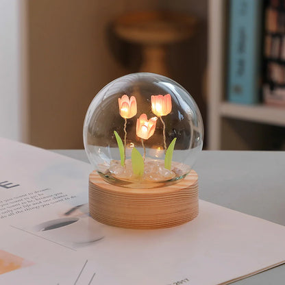 Veska | TulipGlow Elegant Floral Table Lamp – Fint Belysning 3 rosa tulpaner
