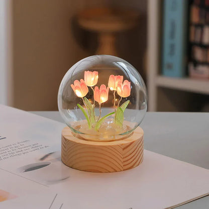 Veska | TulipGlow Elegant Floral Table Lamp – Fint Belysning 5 rosa tulpaner