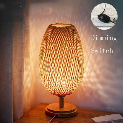 Veska | VintageBamboo - Bambus Vintage Bordslampa Dimmen trä stor H48 cm * B18 cm