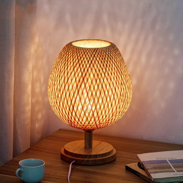 Veska | VintageBamboo - Bambus Vintage Bordslampa Litet träfot H36 cm * B23 cm