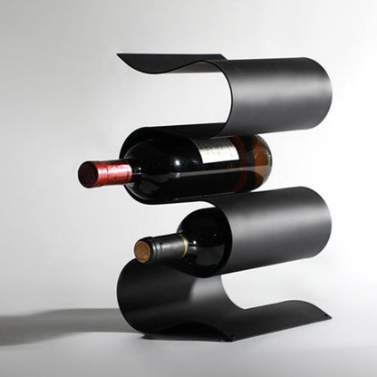 VinoFlow Stilig metallvinställ med elegant vågformad design för 4 flaskor | Veska Matt Black