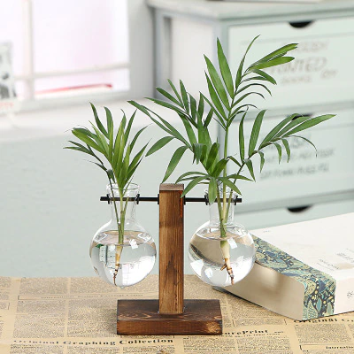 Vintage Garden - Träram Terrarium Hydroponisk Växtvas | Veska Parallell Dubbel Flaska