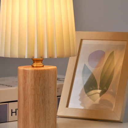 Vintage koreansk plisserad kolonn massiv träbas 1-ljuskälla bordslampa | Veska