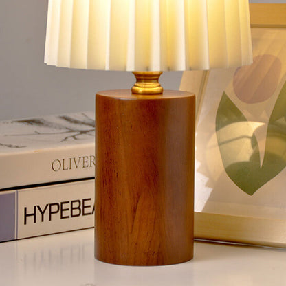 Vintage koreansk plisserad kolonn massiv träbas 1-ljuskälla bordslampa | Veska